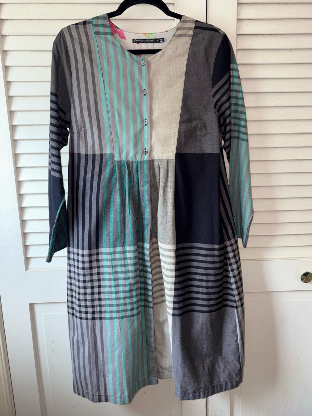 Gudrun Sjödén Patchwork Midi Dress S Organic Cotton Lagenlook Plaid - Picture 2 of 8